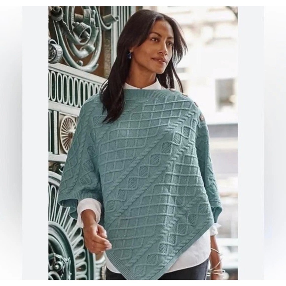 NWT J. Jill Cable Knit Poncho Sweater Womens Blue XL-3X Button Shoulder NWT